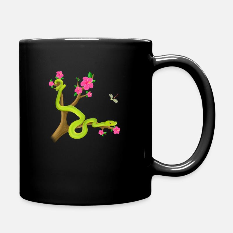 Le serpent Python vert sur l’arbre avec des fleurs - Mug uni - noir