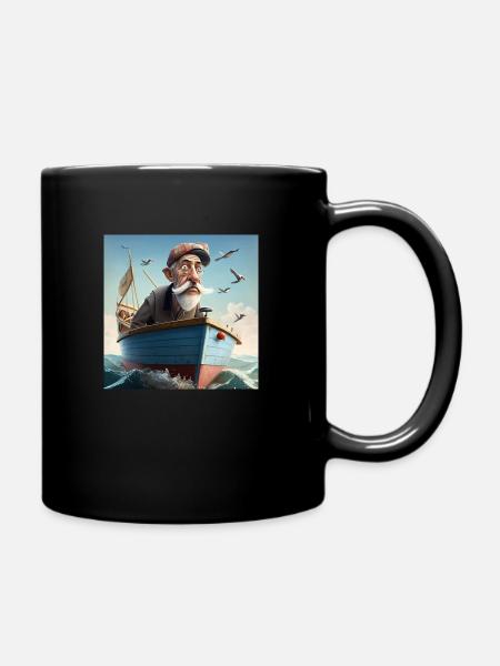 BG caricatura of Hombre in a Barco - Full Colour Mug - black