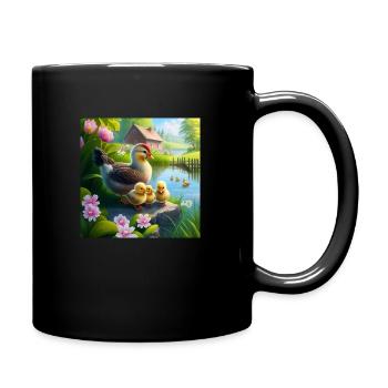 little chicks are happy in a beautiful farm - Full Colour Mug - black - Right