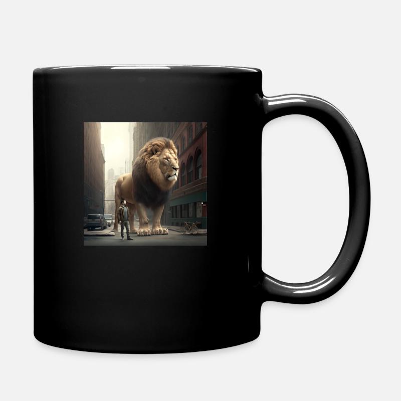 Riesiger Löwe in der Stadt - Tasse einfarbig - Schwarz