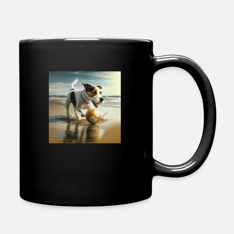 dog jack russell beach sun play with a ball - Mug uni - noir