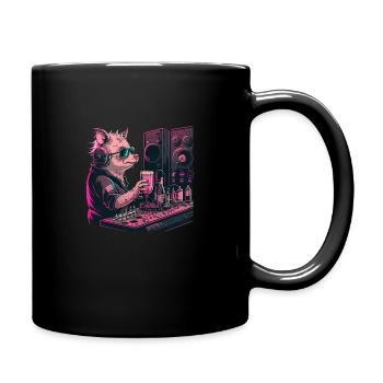 Cooles Dj Schwein mit Bier - Tasse einfarbig - Schwarz - Rechts