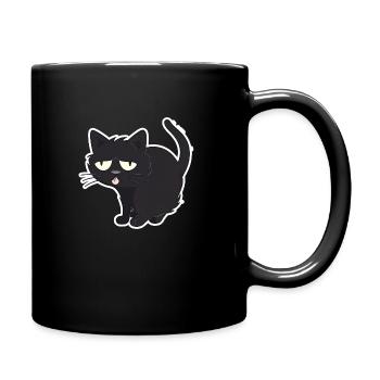 Freche schwarze Katze steckt die Zunge raus - Tasse einfarbig - Schwarz - Rechts