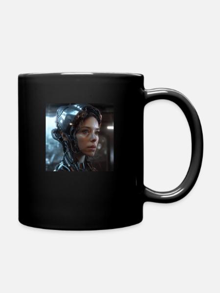 Une cyborg femelle avec un beau visage - Mug uni - noir
