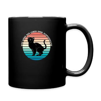 Schmusekatze im Retro-Sonnenuntergang - Tasse einfarbig - Schwarz - Rechts