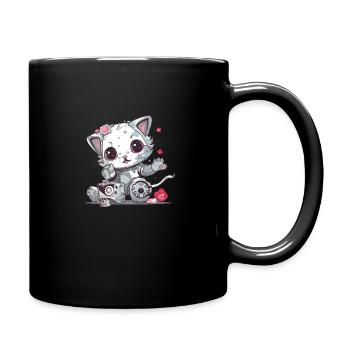 Robokatze mit Augen zum Verlieben - Tasse einfarbig - Schwarz - Rechts