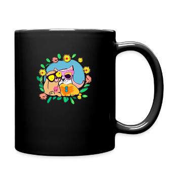 Hund und Katze sind beste Freunde - Tasse einfarbig - Schwarz - Rechts