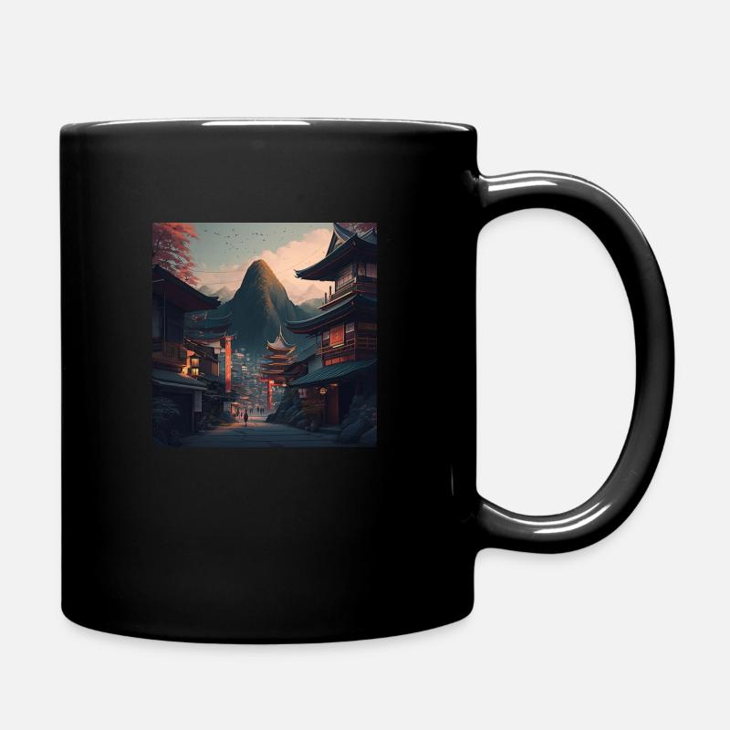 Japanische Stadt - Tasse einfarbig - Schwarz