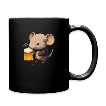 Kleine süße Maus mit Bier - Tasse einfarbig - Schwarz - Rechts