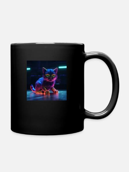 Neon Cat 3 - Full Colour Mug - black