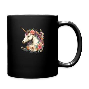 Schönes Einhorn mit Blumen Femme Sommer Weibchen - Tasse einfarbig - Schwarz - Rechts