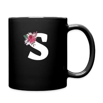Florale Buchstaben - Tasse einfarbig - Schwarz - Rechts