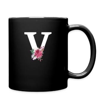 Letter v floral - Full Colour Mug - black - Right