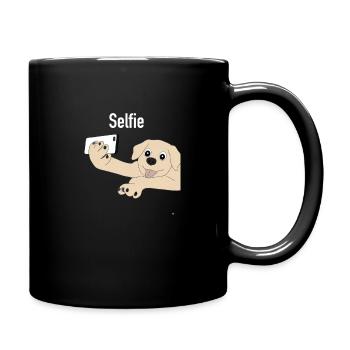 Selfie Hund - Hund mit Smartphone - Tasse einfarbig - Schwarz - Rechts