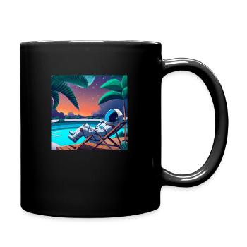 astronaut lounging in a tropical resort in space - Tasse einfarbig - Schwarz - Rechts