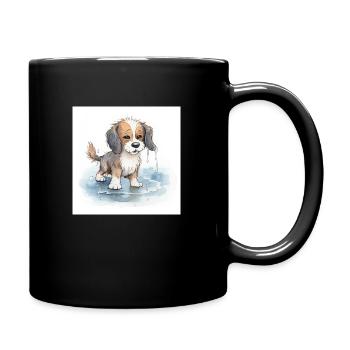 Happy dog playing in a rain puddle - Full Colour Mug - black - Right