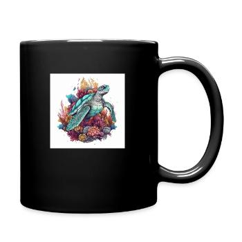 Wunderschöne Schildkröte schwimmt im Korallenriff - Tasse einfarbig - Schwarz - Rechts