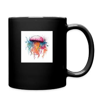 Neon watercolor jellyfish in the sea - Full Colour Mug - black - Right