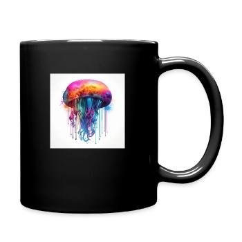 Neon jellyfish swims in the sea - Full Colour Mug - black - Right