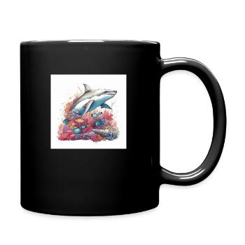 shark swims in the coral reef - Full Colour Mug - black - Right
