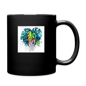 Hand-drawn watercolor Monstera plant - Full Colour Mug - black - Right