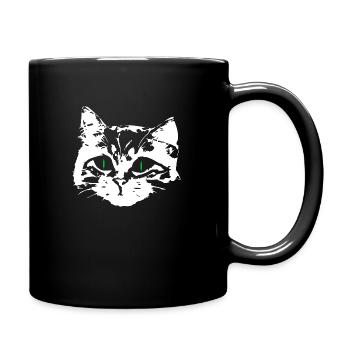 Verliebte Katze im Gesicht - Tasse einfarbig - Schwarz - Rechts