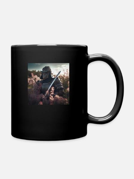 Samouraï dans le champ de fleurs -Guerrier en armure - Mug uni - noir