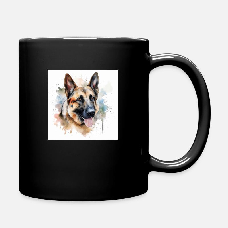 Dog Head German Shepherd, Illustration - Full Colour Mug - black