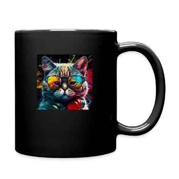 Psycat Katze im Rausch der Farben - Tasse einfarbig - Schwarz - Rechts