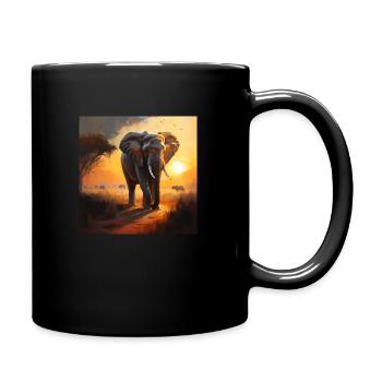Éléphant dans la savane coucher de soleil - Mug uni - noir - Droite