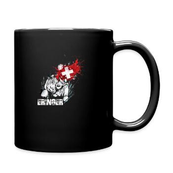 Eringer, Eringerkuh mit Schweizer Flagge - Tasse einfarbig - Schwarz - Rechts