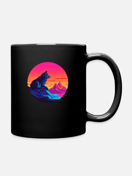 80's Wolf round - Full Colour Mug - black