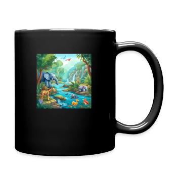 Badeparty der Dschungel-Tiere - Tasse einfarbig - Schwarz - Rechts