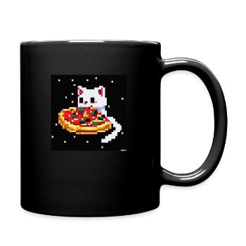 Space Kitten Eatin Pizza Pixel Style - Tasse einfarbig - Schwarz - Rechts