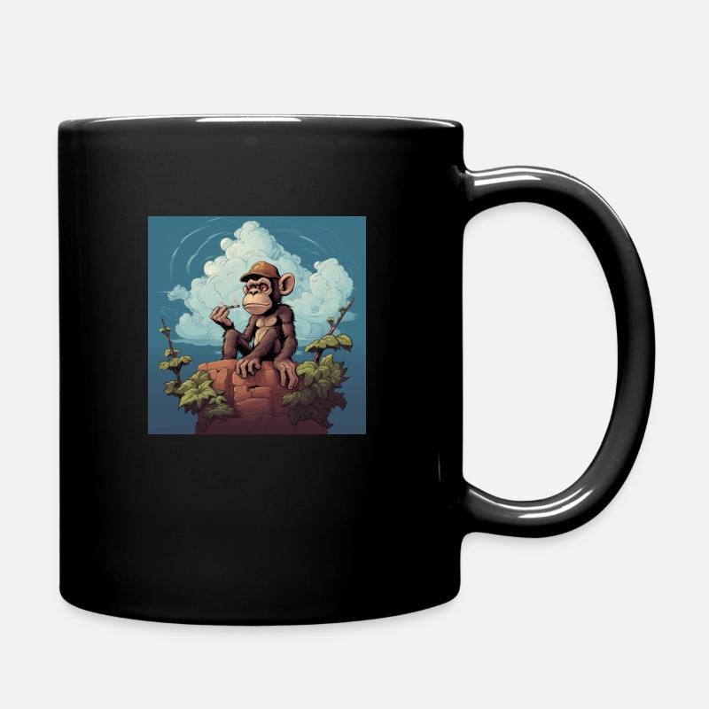 monkey on a tree with a cigaret - Tasse einfarbig - Schwarz