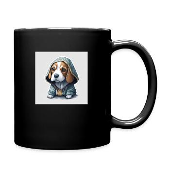 Beagle im Hoodie - Tasse einfarbig - Schwarz - Rechts