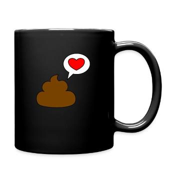 Kackhaufen mit Sprechblase in der ein Herz ist. - Tasse einfarbig - Schwarz - Rechts