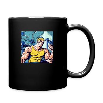 Comic art: Muscle man in the gym - Full Colour Mug - black - Right