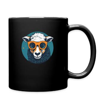 Agneau avec lunettes de soleil, mouton, laineux - Mug uni - noir - Droite