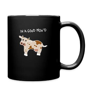 Gute Laune Kuh (Weiß) - Tasse einfarbig - Schwarz - Rechts