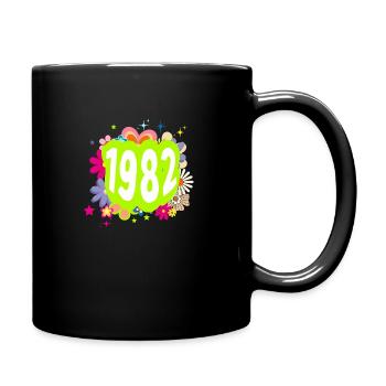 Jahr 1982 Jubiläum Groovy blumig - Tasse einfarbig - Schwarz - Rechts