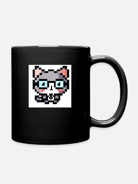 Katze Professor Lehrer, Laborant, Brille, pixelart - Tasse einfarbig - Schwarz