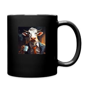 Kaffee trinkende Kuh im Comic Stil - Tasse einfarbig - Schwarz - Rechts