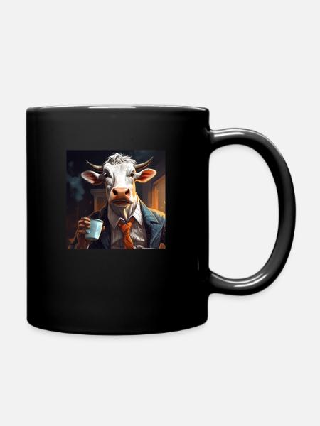 Kaffee trinkende Kuh im Comic Stil - Tasse einfarbig - Schwarz