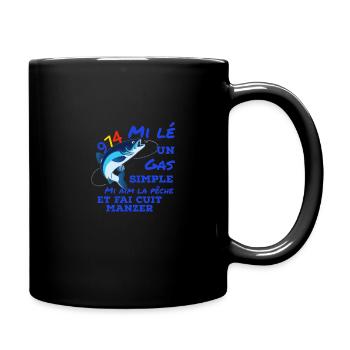 Texte humour créole pêche et cuisine - Mug uni - noir - Droite