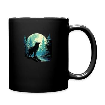 Einsamer Wolf bei Vollmond im Wald - Tasse einfarbig - Schwarz - Rechts