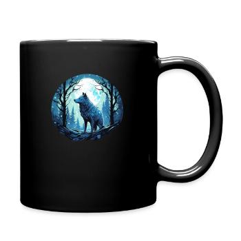 einsamer Wolf bei Vollmond - Tasse einfarbig - Schwarz - Rechts