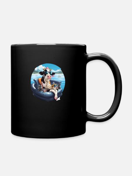 Sommerliche Kuh - Tasse einfarbig - Schwarz