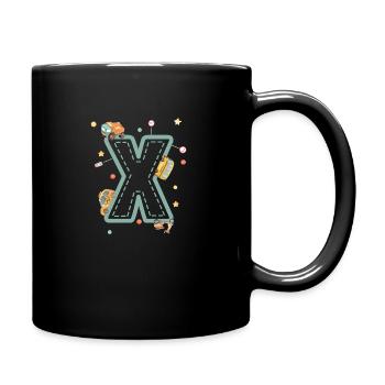 Buchstabe x Fahrzeug - personalisiertes Kindergeschenk - Tasse einfarbig - Schwarz - Rechts