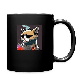 Kiffende Katze - Tasse einfarbig - Schwarz - Rechts